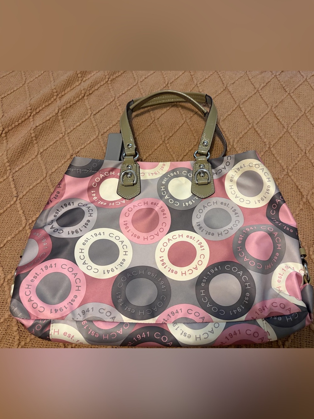 Coach Pink, Gray & Cream Ring-Print Shoulder Bag - Picture 3 of 5